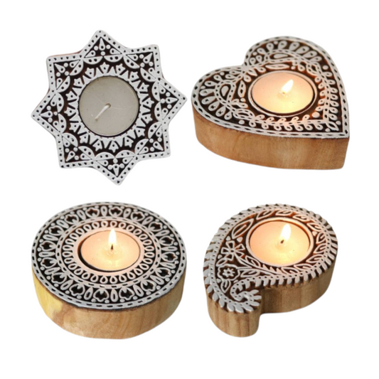Wooden Tea Light Holder Set of 4