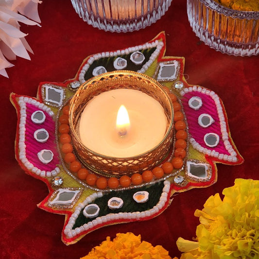 Swastik Thread Work Diya - Tea Light Holder set of 4