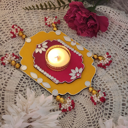 Fancy Wooden Tea Light Holder Set of 2