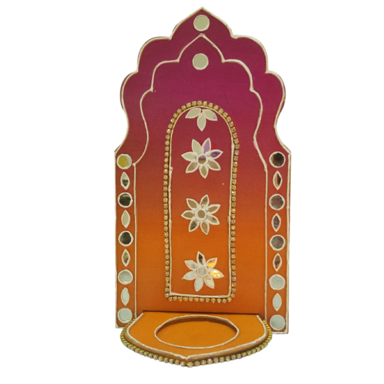 jharokha shaped candle holder wall mounted set of 2 ( various colours)