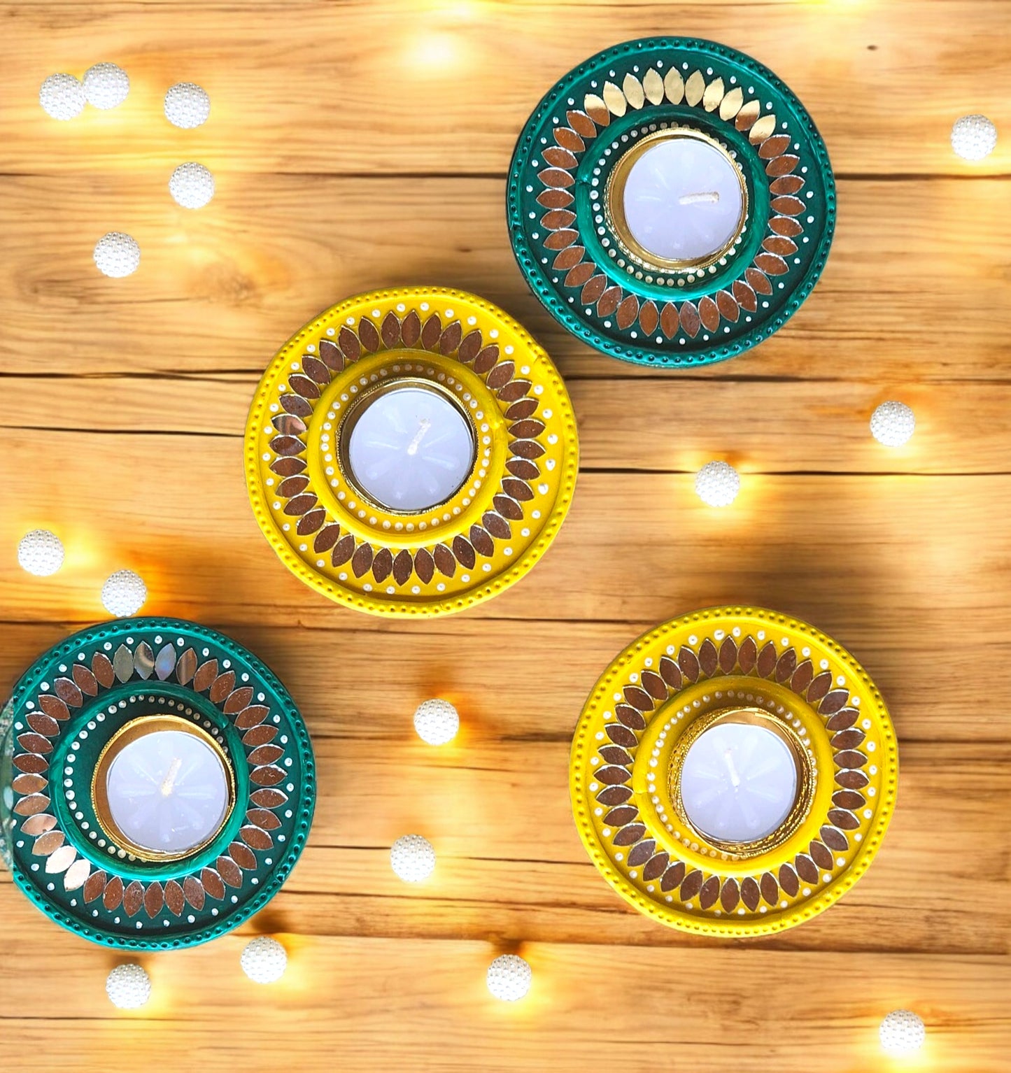 Lippan Mirror Work Diya Tea Light Holder / Piece