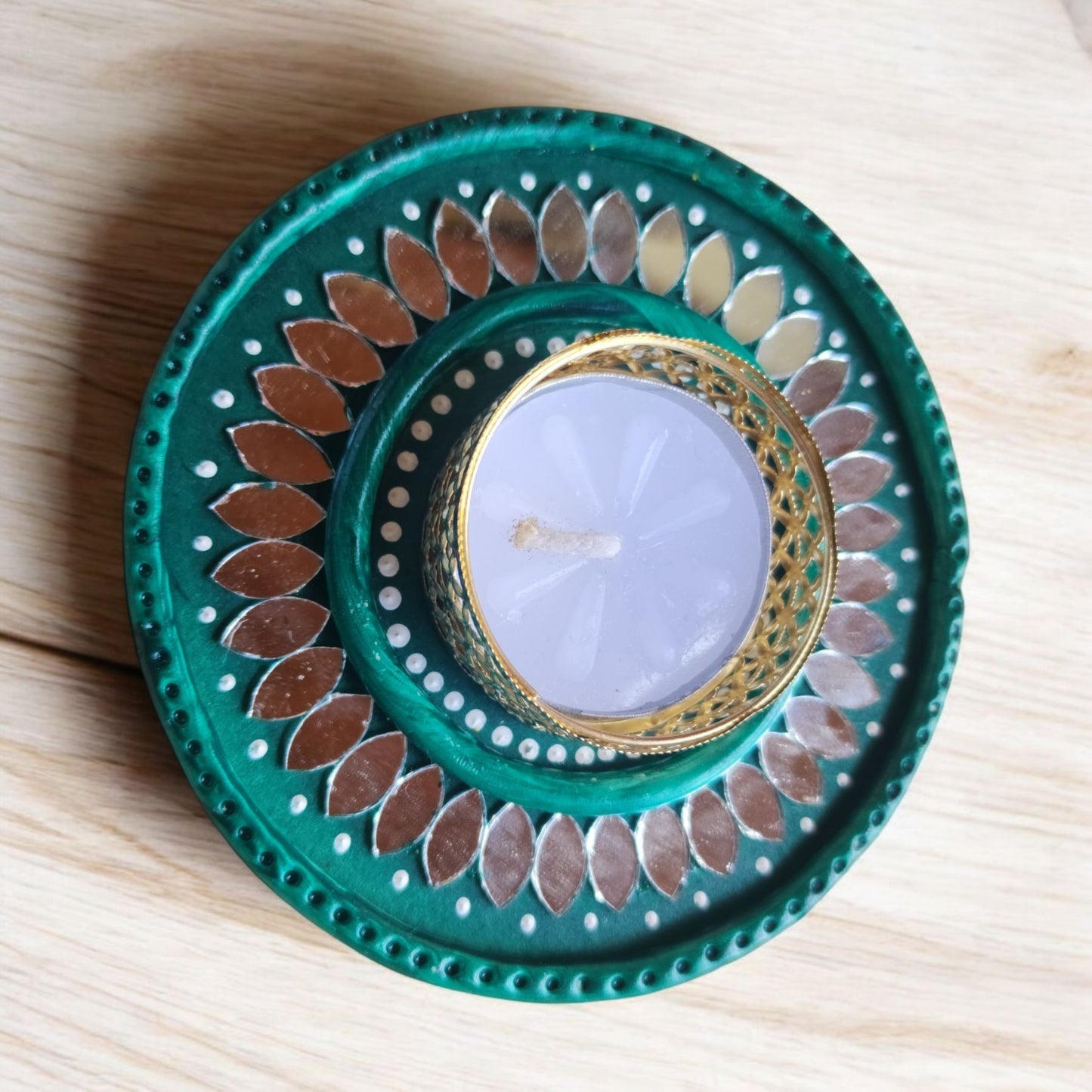 Lippan Mirror Work Diya Tea Light Holder / Piece