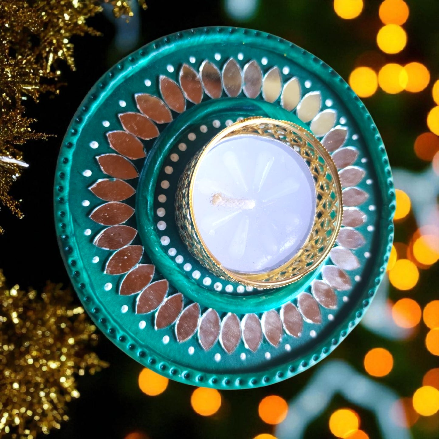 Lippan Mirror Work Diya Tea Light Holder / Piece