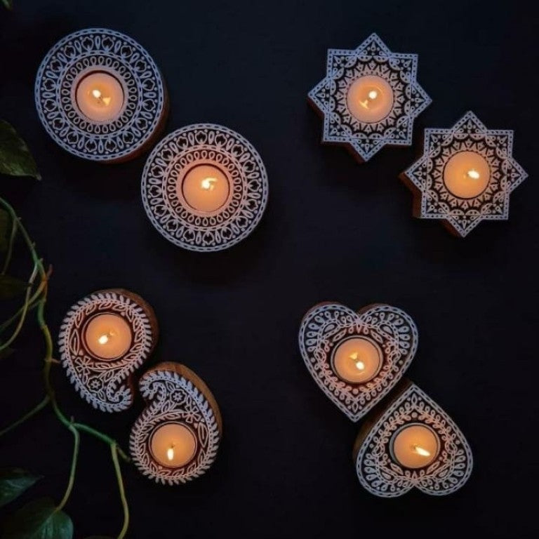 Wooden Tea Light Holder Set of 4
