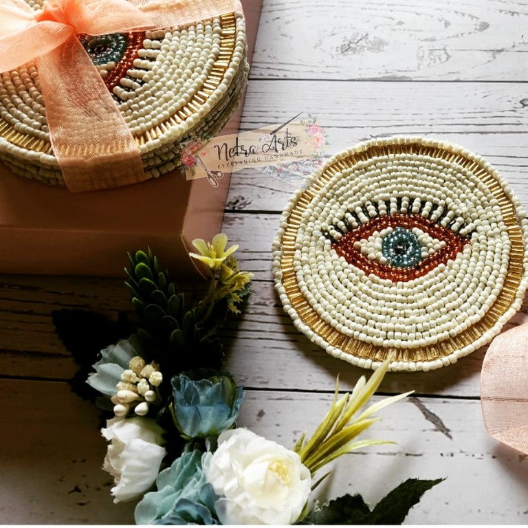 Evil Eye Beaded Coaster Set of 4