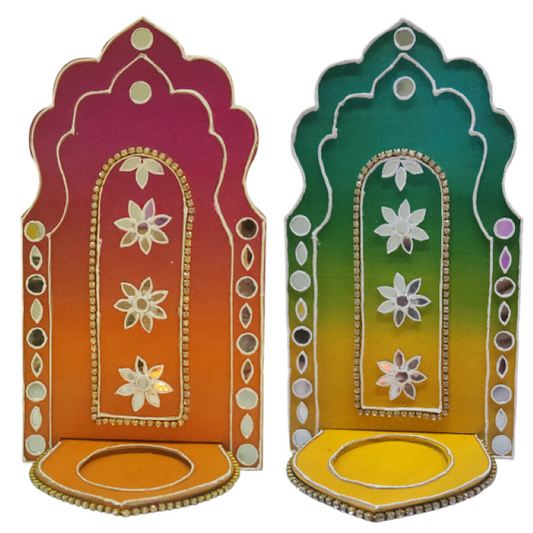 jharokha shaped candle holder wall mounted set of 2 ( various colours)