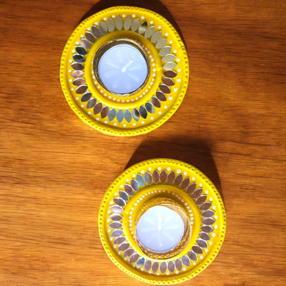 Lippan Mirror Work Diya Tea Light Holder / Piece