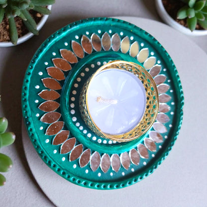 Lippan Mirror Work Diya Tea Light Holder / Piece