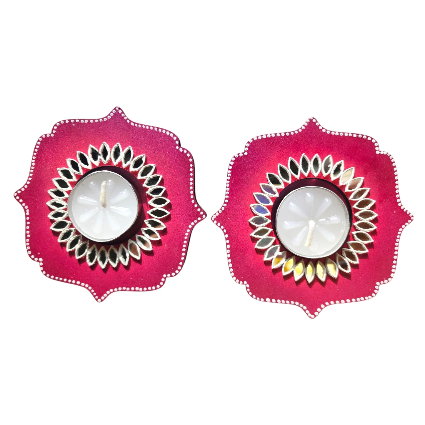 Wooden Mirror Work Tea Light Holder / Diya